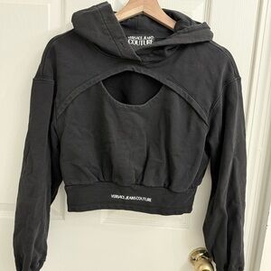 Versace Jeans Couture Black Cutout Crop Hoodie